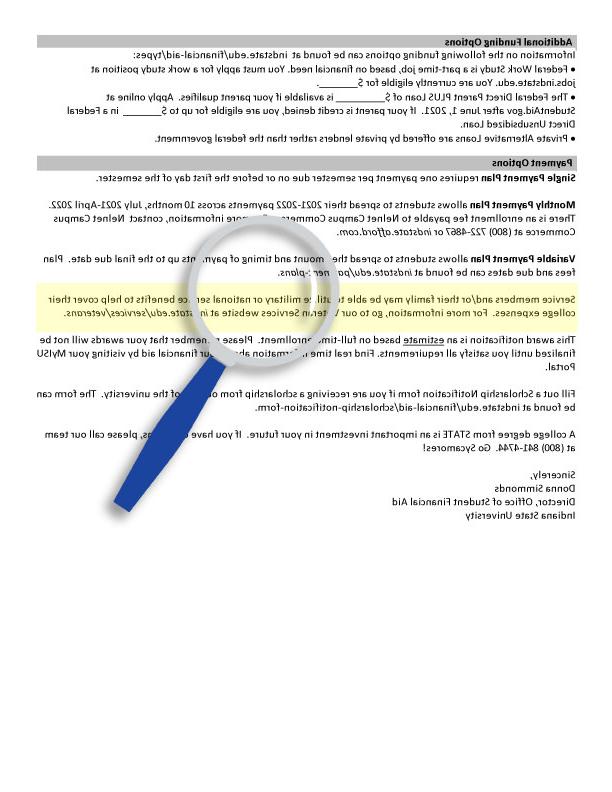 Financial aid information document including details about funding options, payment plans, and contact information for further assistance